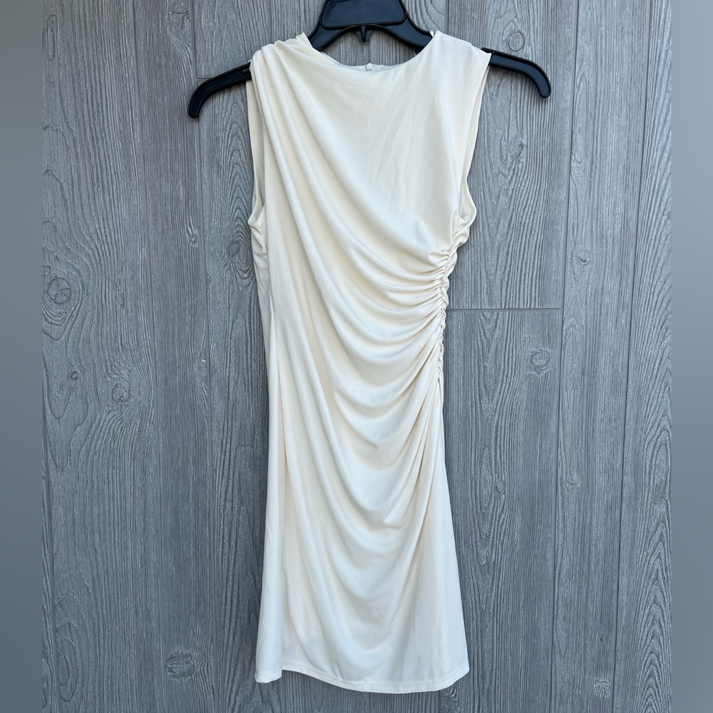 Zara Cream Ruched Bodycon Mini Dress One Shoulder Sleeveless XS